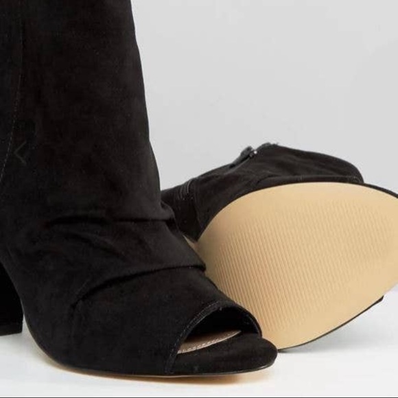 CHIC Black Suedette peep-toe Boho  ankle boots - Picture 3 of 3